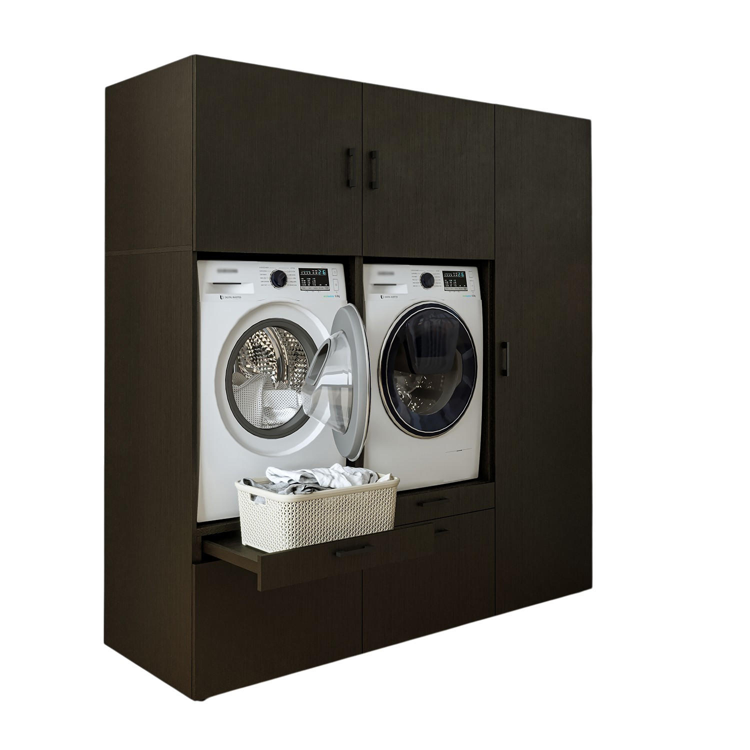 WASCHMASCHINENSCHRANK Serie 2 194cm Breit, 205cm Hoch - Schwarz, Holzwerkstoff (194/205/67cm)