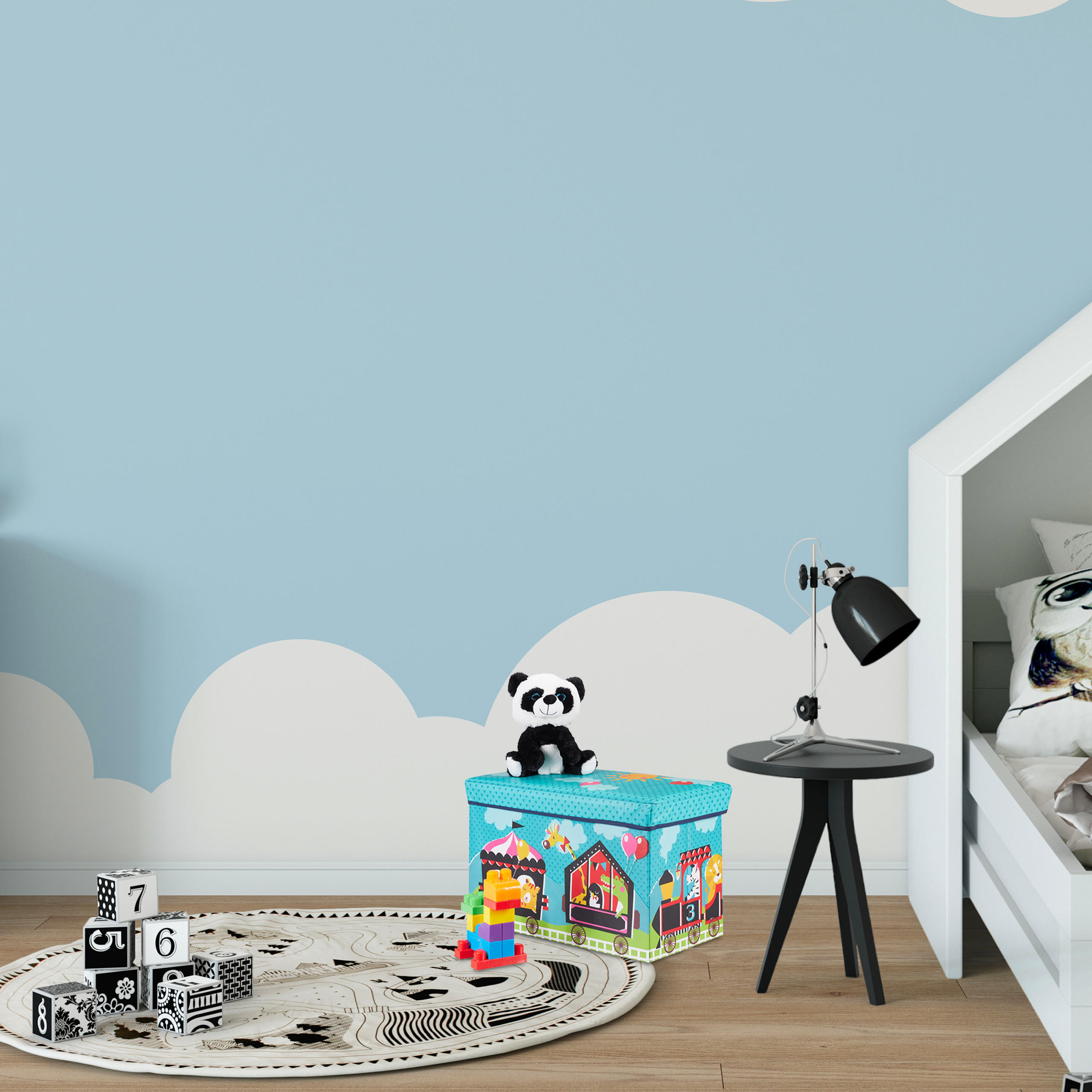 SITZBOX - Hellblau, Holzwerkstoff/Textil (60.5/36/30.5cm) - Relaxdays