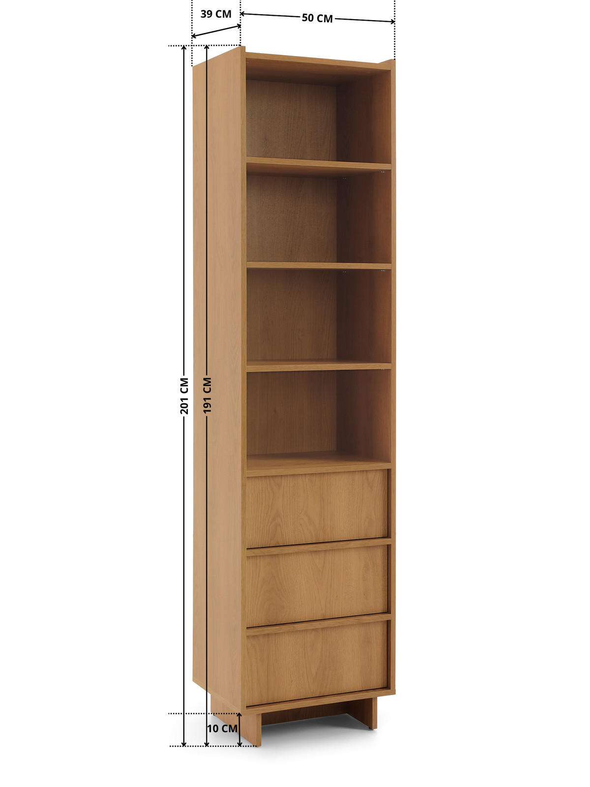 REGAL SUNA 50 cm (Karamell Eiche, Push to Open) - Eichefarben, Holz/Holzwerkstoff (50/201/39cm) - Ravio
