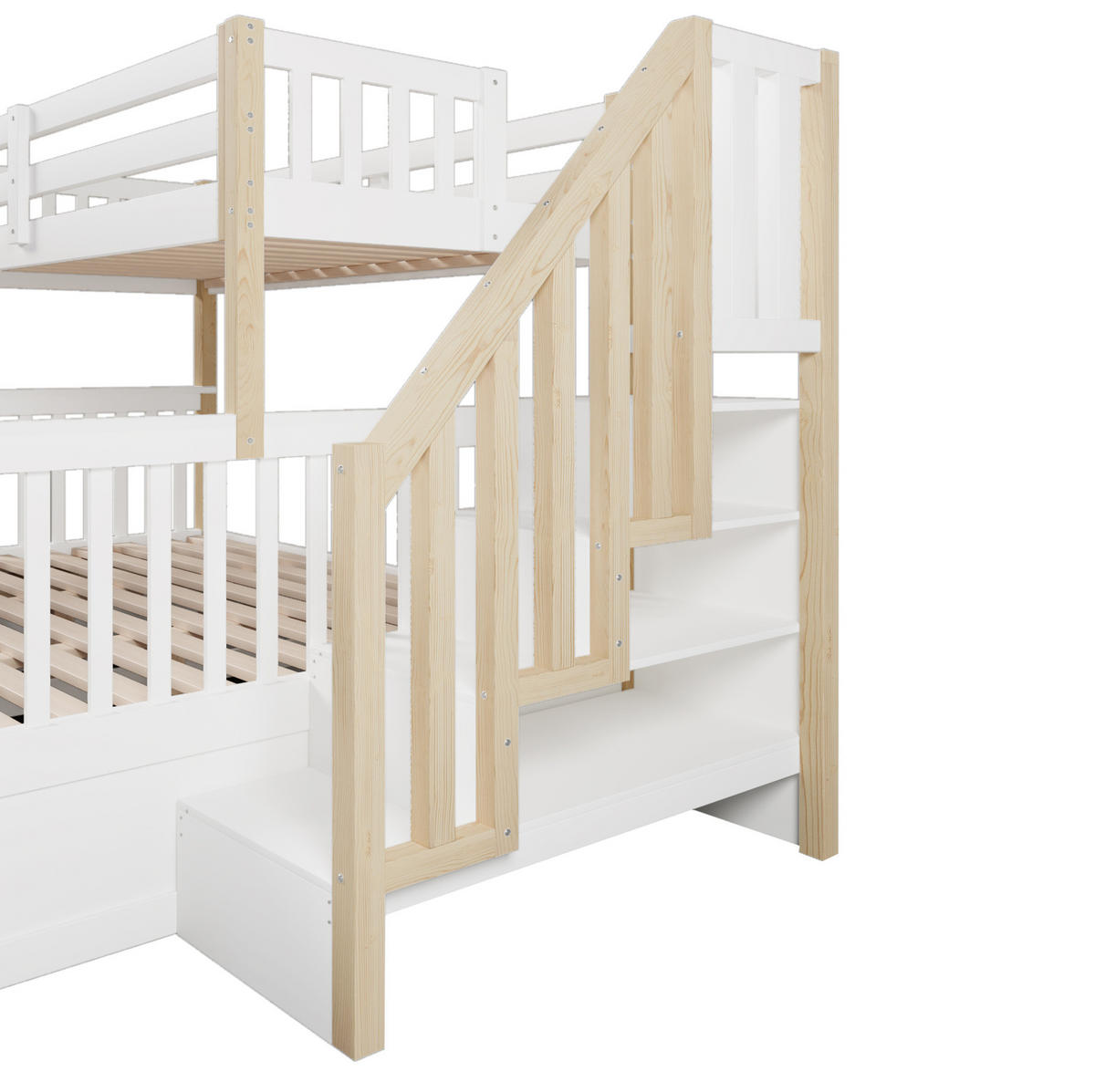ETAGENBETT 90/200 cm Weiß/Natur aus Kiefernholz mit Stauraum - Weiß, Holzwerkstoff (90/200cm) - OKWISH
