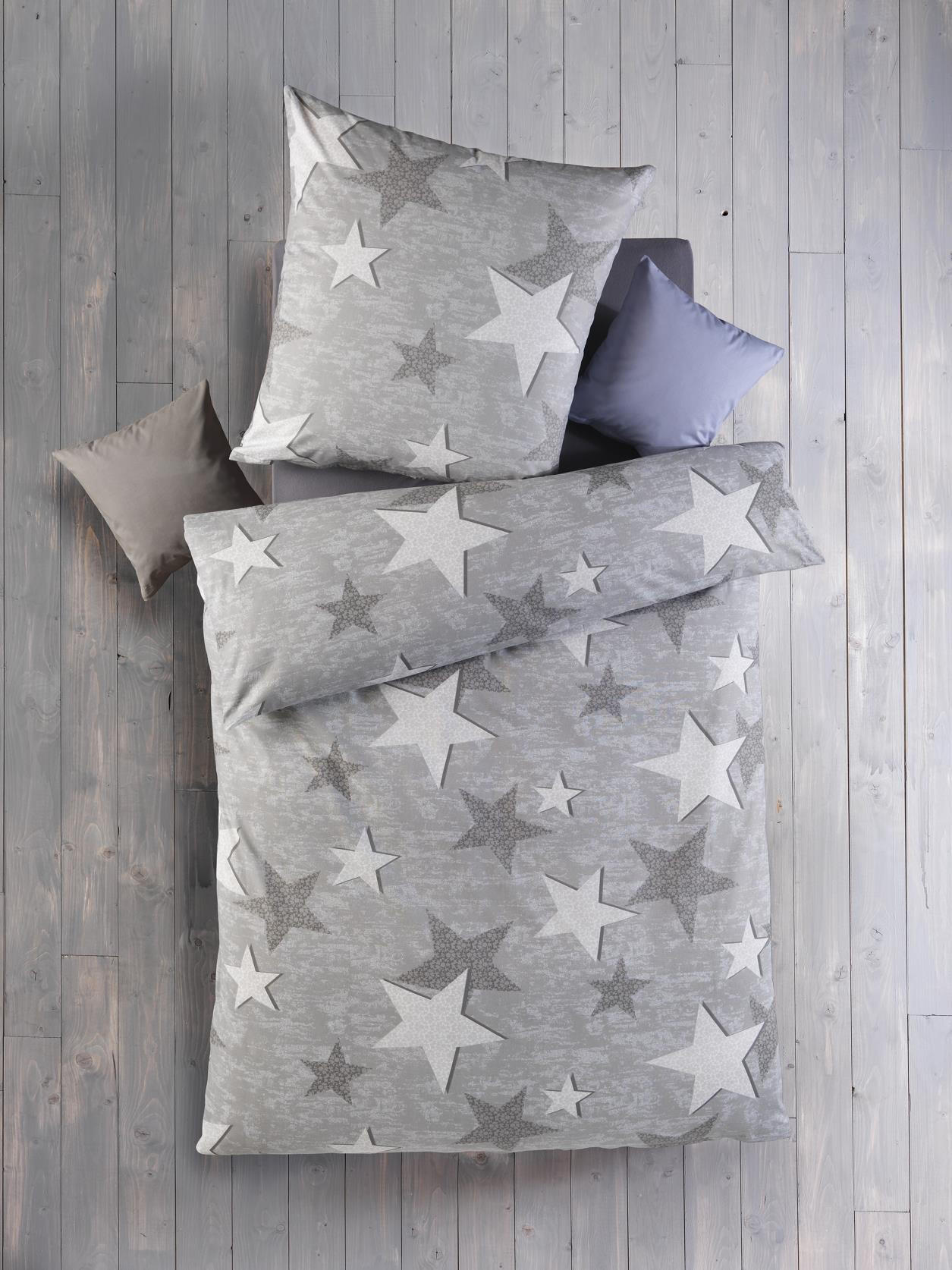 BETTWÄSCHE 135x200 Renforce Baumwolle Bettbezug Grau Sterne - Grau, Textil (135/200cm) - Carpe Sonno