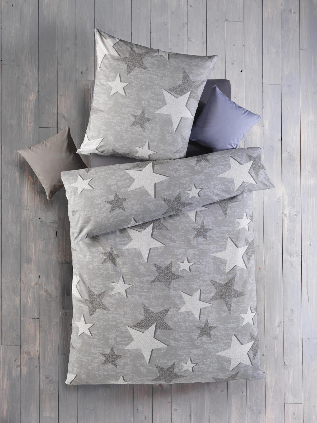 BETTWÄSCHE 135x200 Renforce Baumwolle Bettbezug Grau Sterne - Grau, Textil (135/200cm) - Carpe Sonno