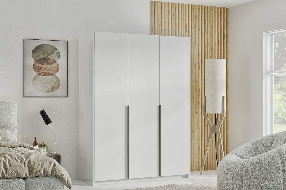 DREHTÜRENSCHRANK Apollonia ohne Spiegel 150x204cm 3-türig, weiß, schwarze Griffe - Schwarz/Weiß, Kunststoff (58/205/150cm) - Margaret Hadas24