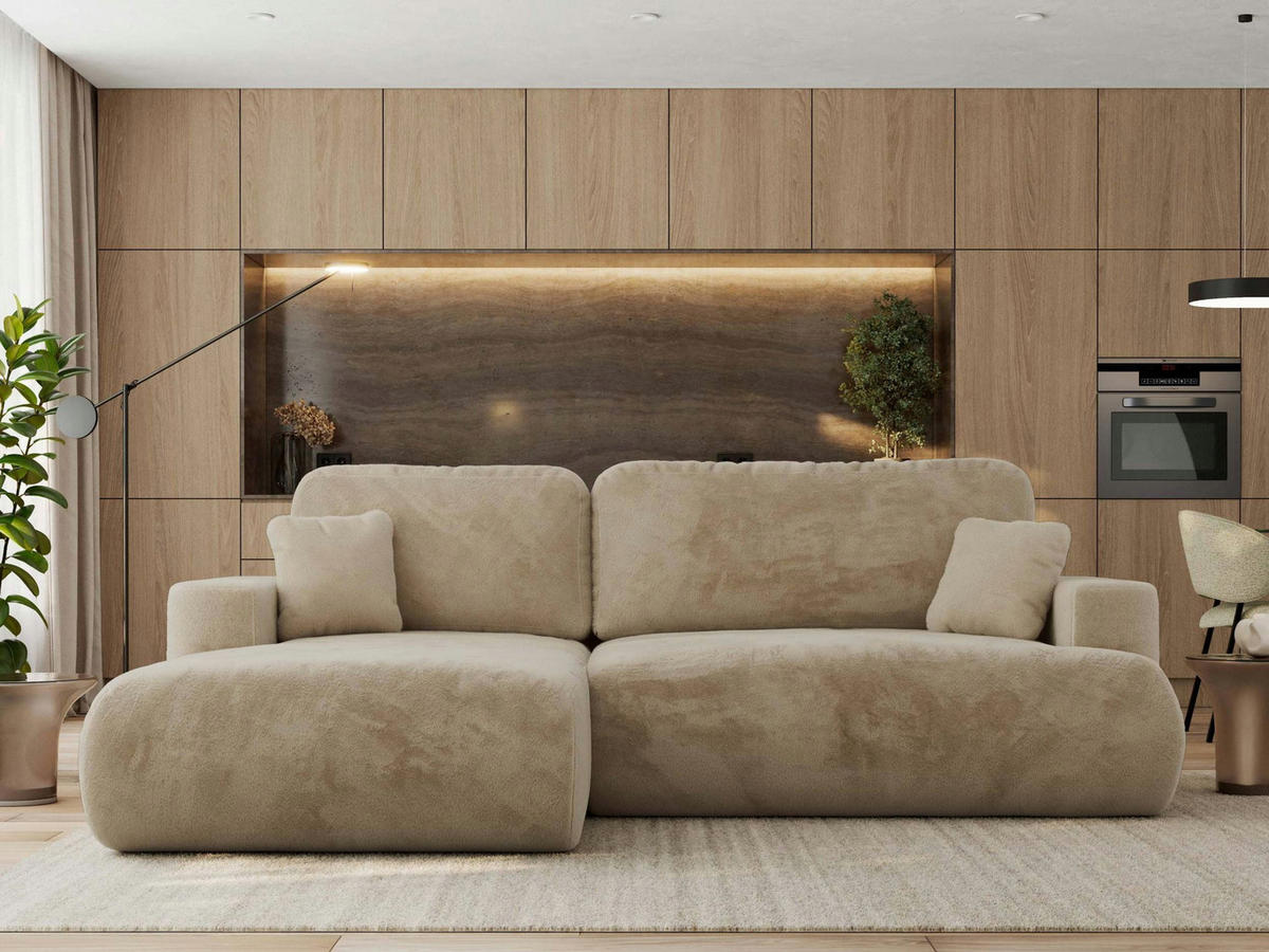 ECKSOFA OVO L Beige Plüsch - Links Seite - Beige/Schwarz, Kunststoff/Textil (271/195cm) - MKS