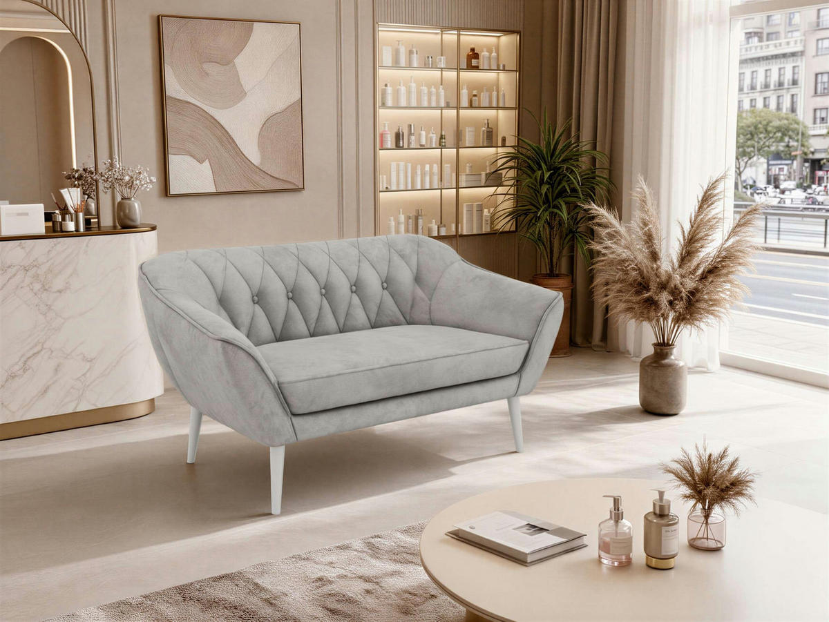 2-SITZER-SOFA PIRS - Hellgrau Velvet - Weiße Beine - Hellgrau/Weiß, Holzwerkstoff/Textil (140/75/74cm) - MKS