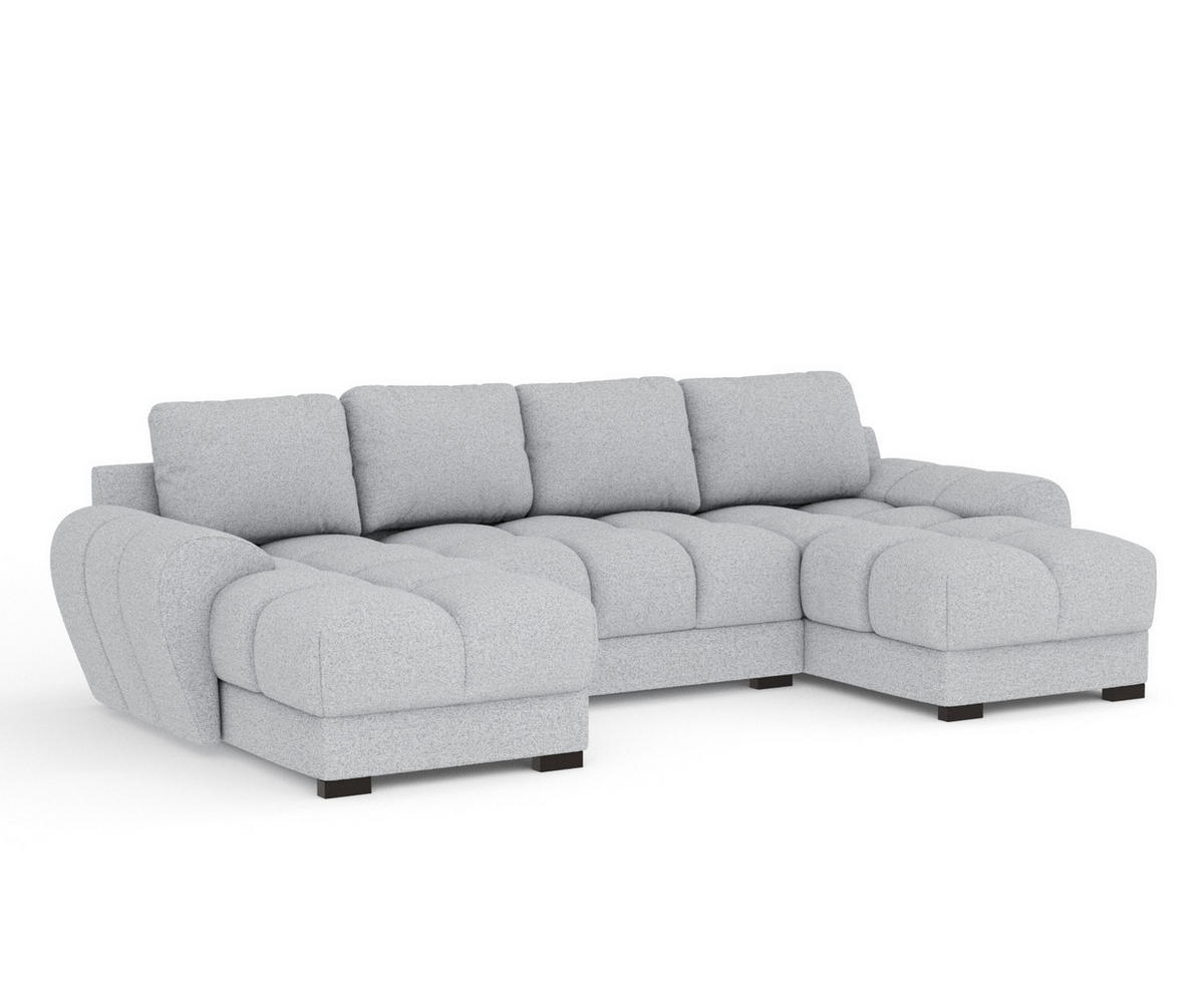 WOHNLANDSCHAFT Peebles Hellgrau Webstoff - Hellgrau/Schwarz, Holz/Holzwerkstoff (330/90/175cm) - Maison de Reve