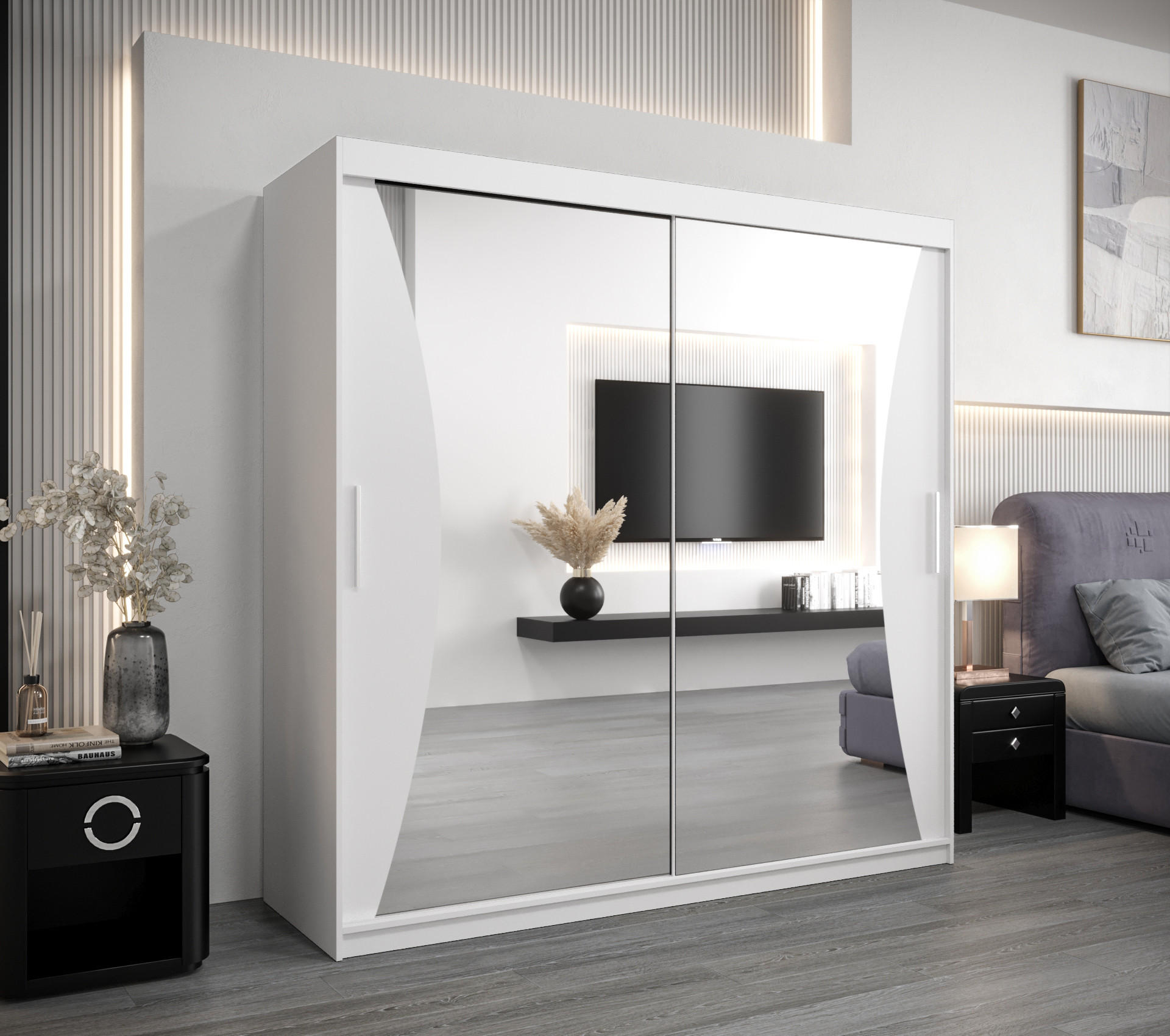 SCHWEBETÜRENSCHRANK 200/200/62 2-türig - Silberfarben/Weiß, Holz/Kunststoff (200/200/62cm) - Abiks Möbel