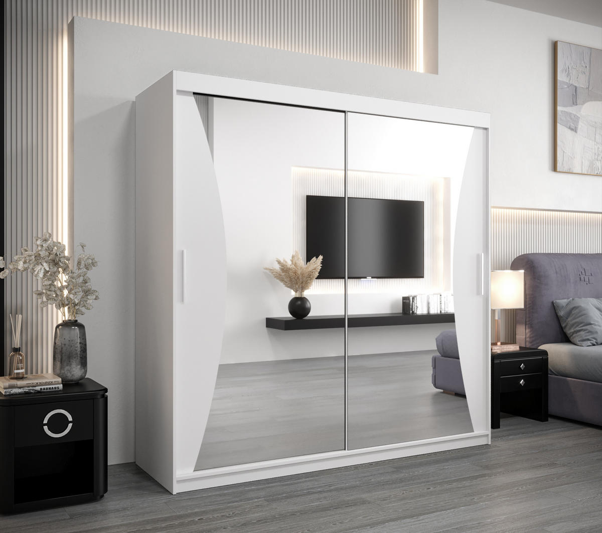 SCHWEBETÜRENSCHRANK 200/200/62 2-türig - Silberfarben/Weiß, Holz/Kunststoff (200/200/62cm) - Abiks Möbel