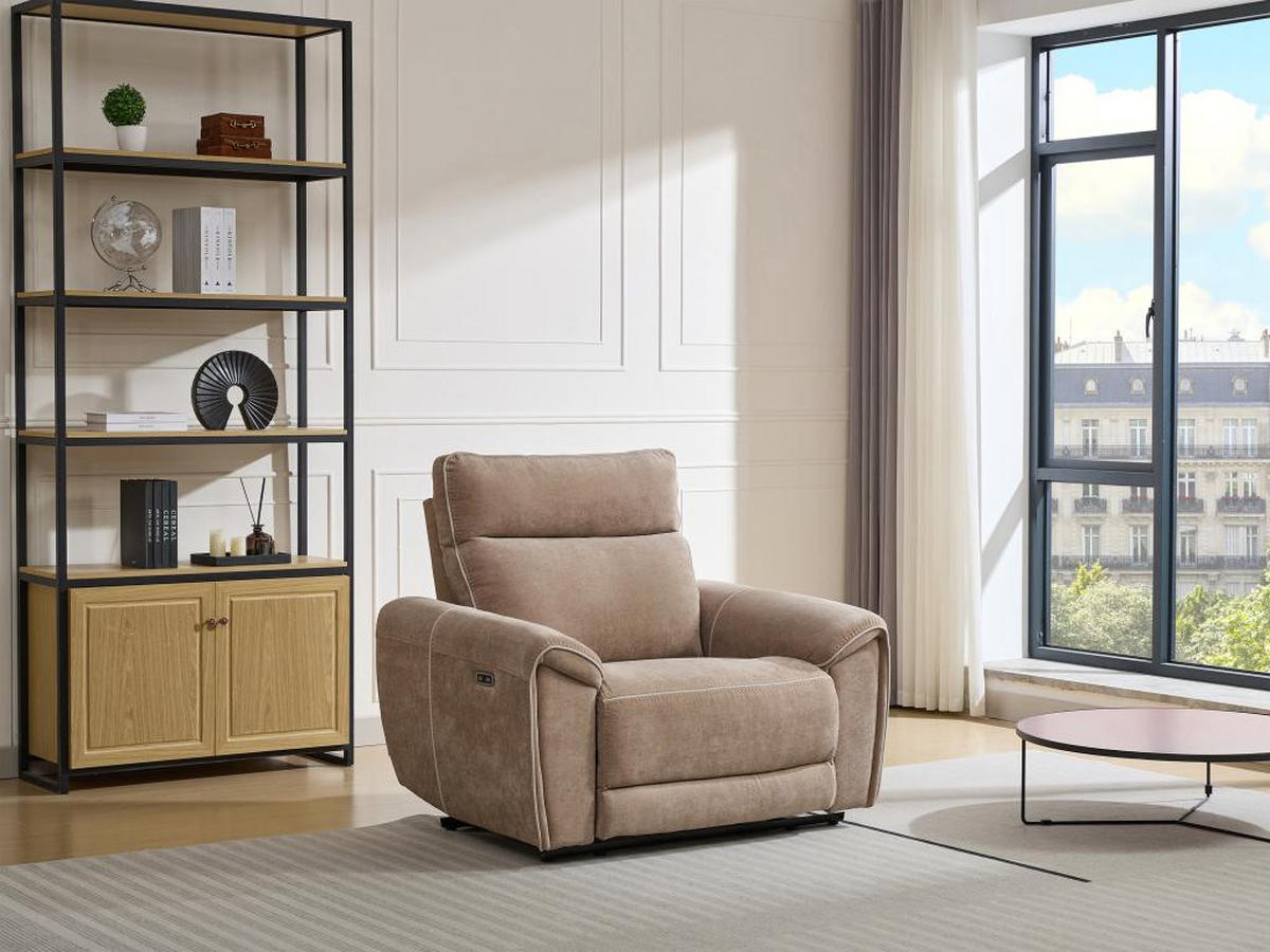 RELAXSESSEL elektrisch - Stoff - Taupe - DJARALO - Braun, Textil (96/106/120cm) - Vente-Unique