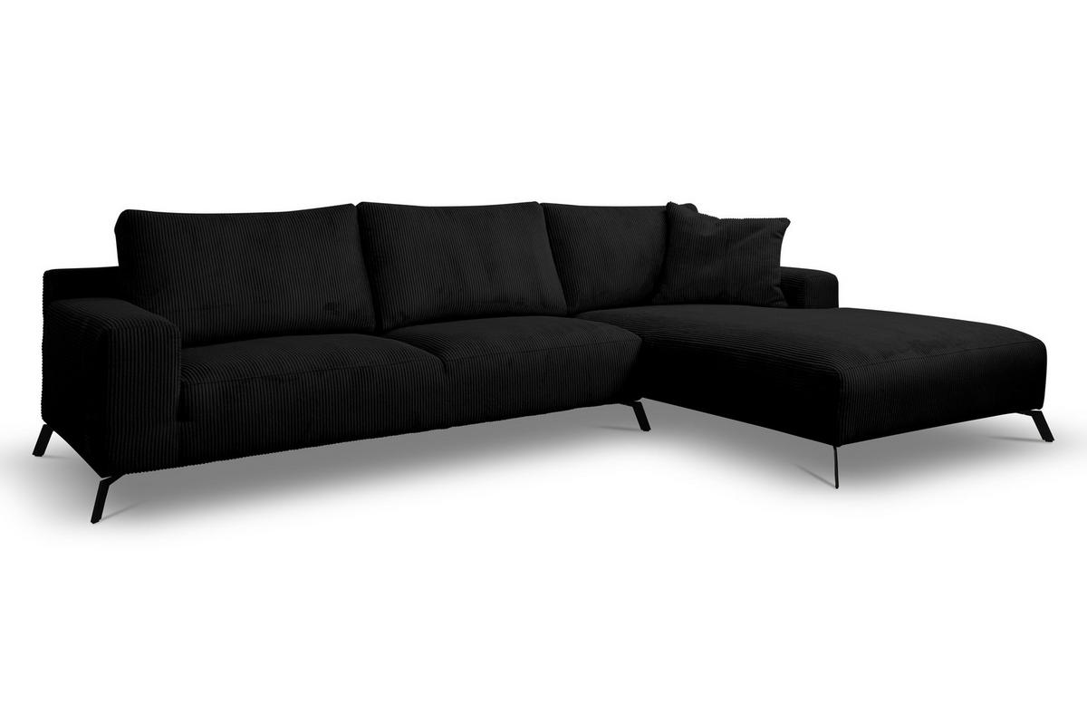 ECKSOFA Aspen in L-Form, Coach Farbe: Schwarz, Cordstoff, Ottomane Rechts - Schwarz, Textil (312/187cm) - VENASI MÖBEL