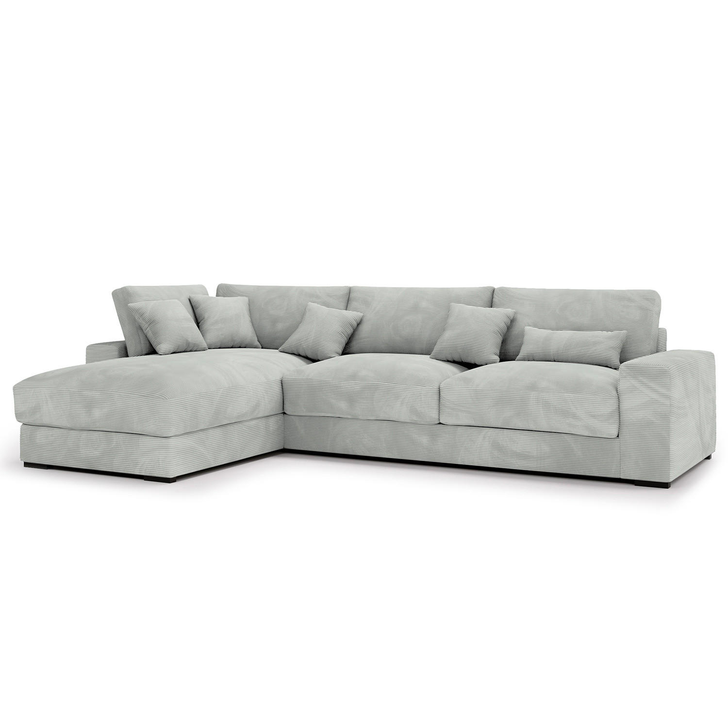 ECKSOFA mit Longchair - Hellgrau/Schwarz, Kunststoff/Textil (340/205cm) - home24