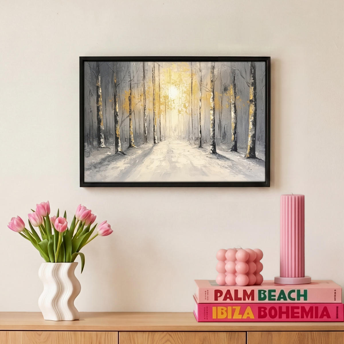 LEINWAND Bilder mit Rahmen - Winter - Abstrakt - Schnee - Natur - Sonne - 30x20 - Grau, Textil (30/20cm) - MuchoWow