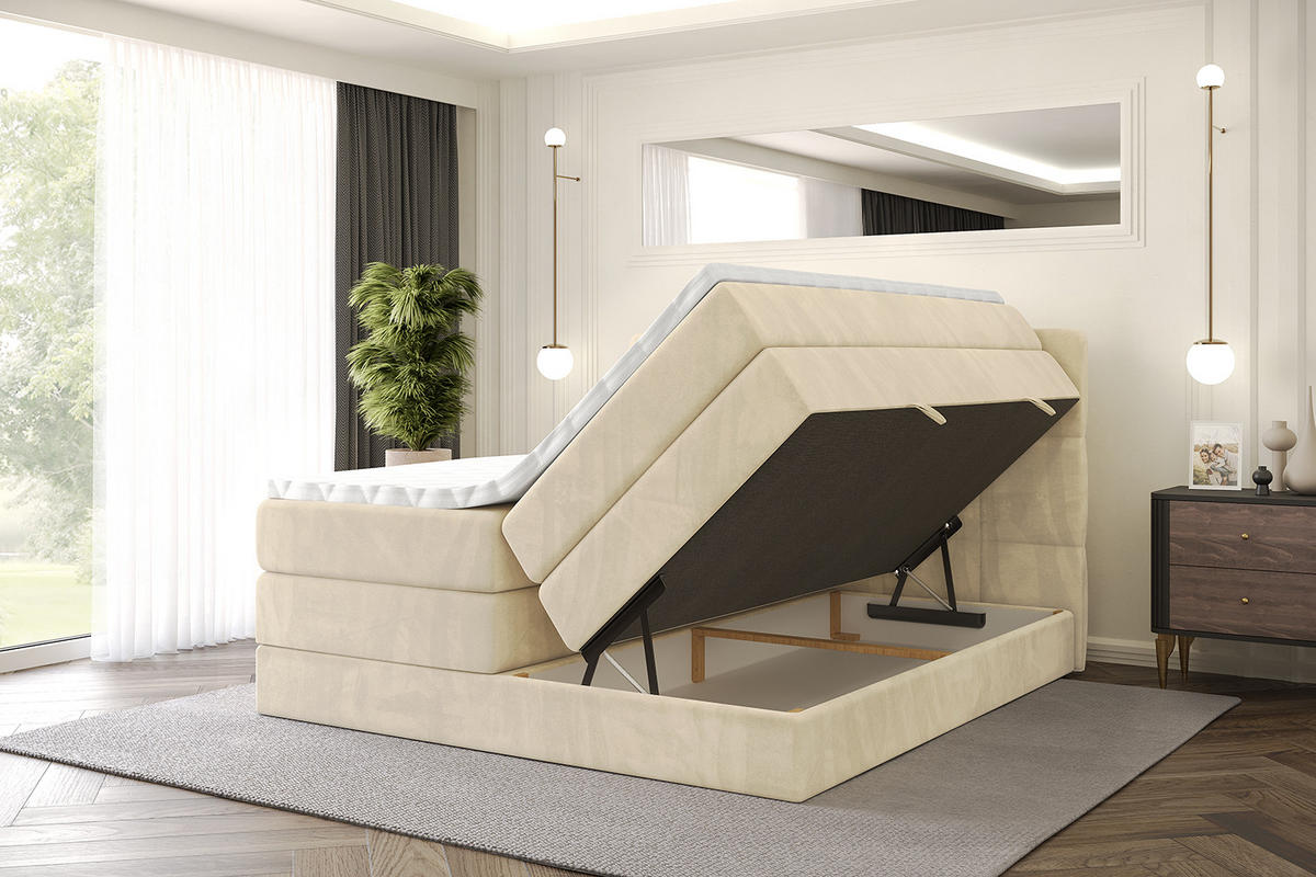 BOXSPRINGBETT mit Matratze H3|H4 und Lattenrost - LIRO KING-180x200 - Beige Monolith - Beige, Holzwerkstoff (180/200cm) - ALTDECOR