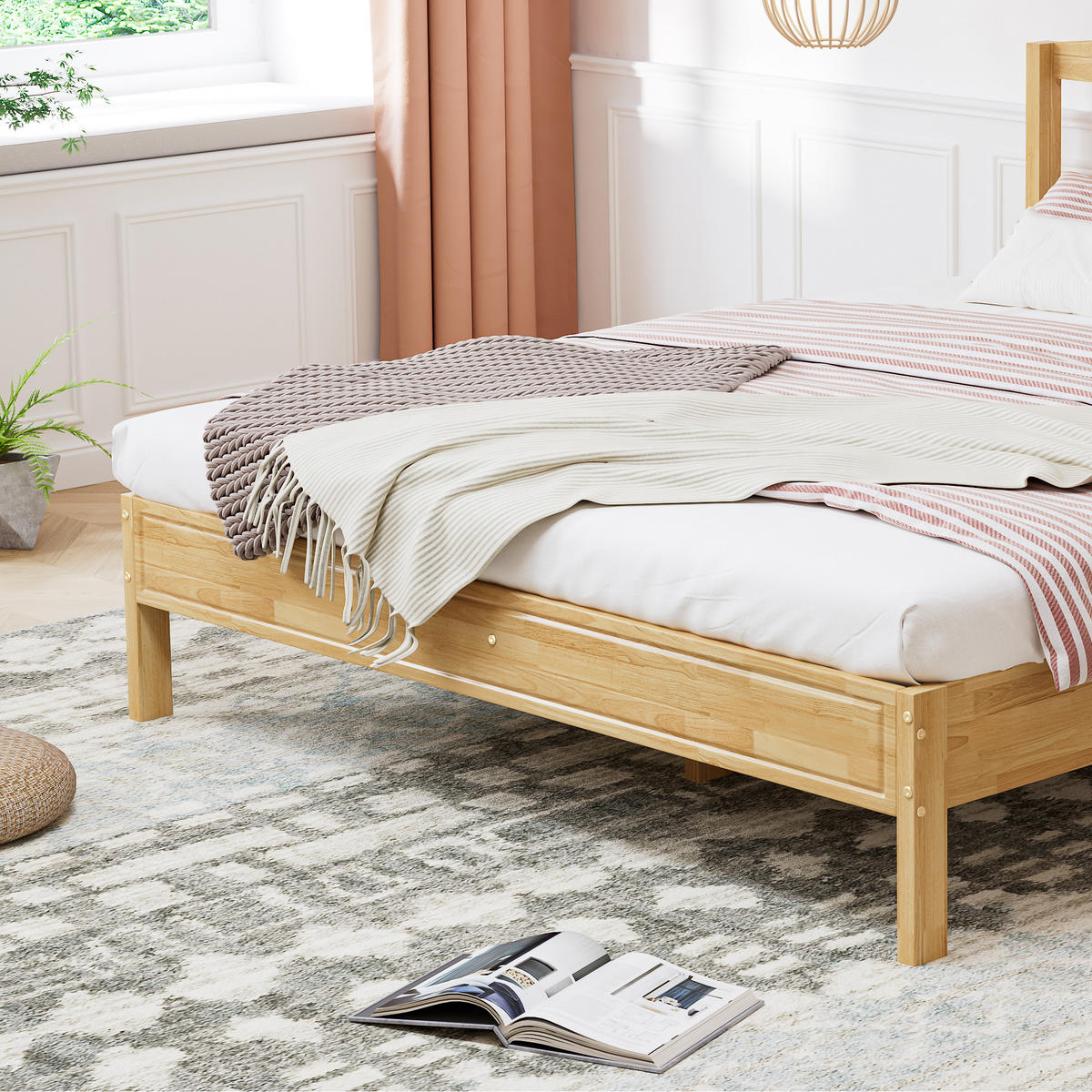 DOPPELBETT 160/200 cm Natur Rattanbett mit stabilen Mittelfüßen aus Kiefer - Naturfarben, Holzwerkstoff (160/200cm) - OKWISH