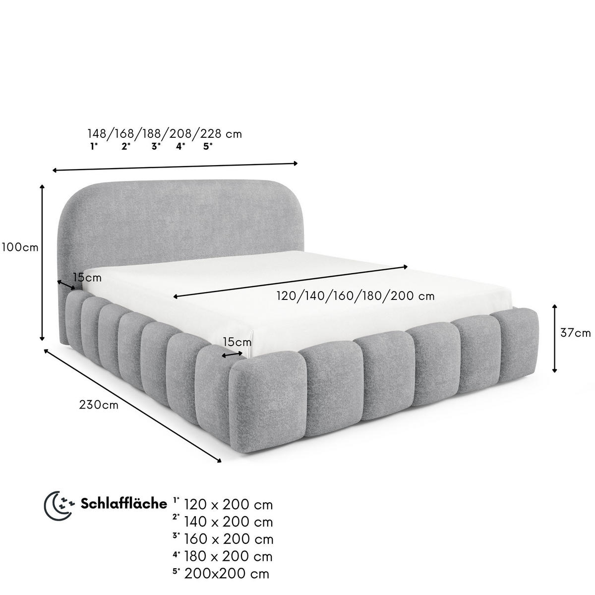 POLSTERBETT BELLURE mit Bettkasten 180x200,Doppelbett mit Stauraum,Lattenrost,Boxspringbett-Optik,ohne Matratze-Grau - Grau, Holz (180/200cm) - Furnistar