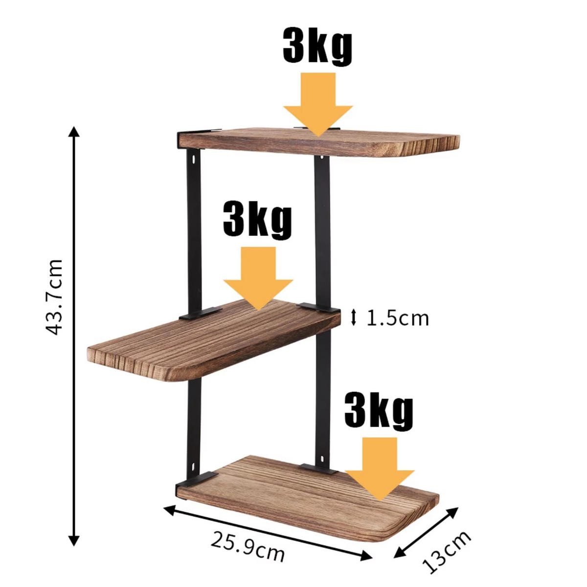 BEISTELLTISCH 3 Ebenen schwebend zur Wandmontage - Braun, Holz (13/25.9/43.7cm) - Kaket