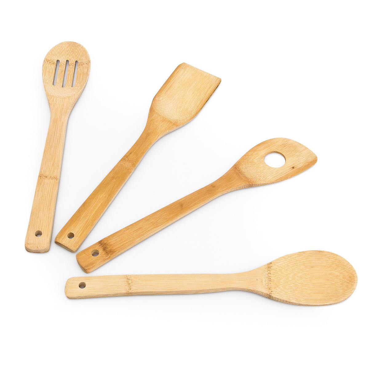 KOCHLÖFFELSET Natur Bambus 5-tlg. mit Halter - Hellbraun, Holz - Relaxdays