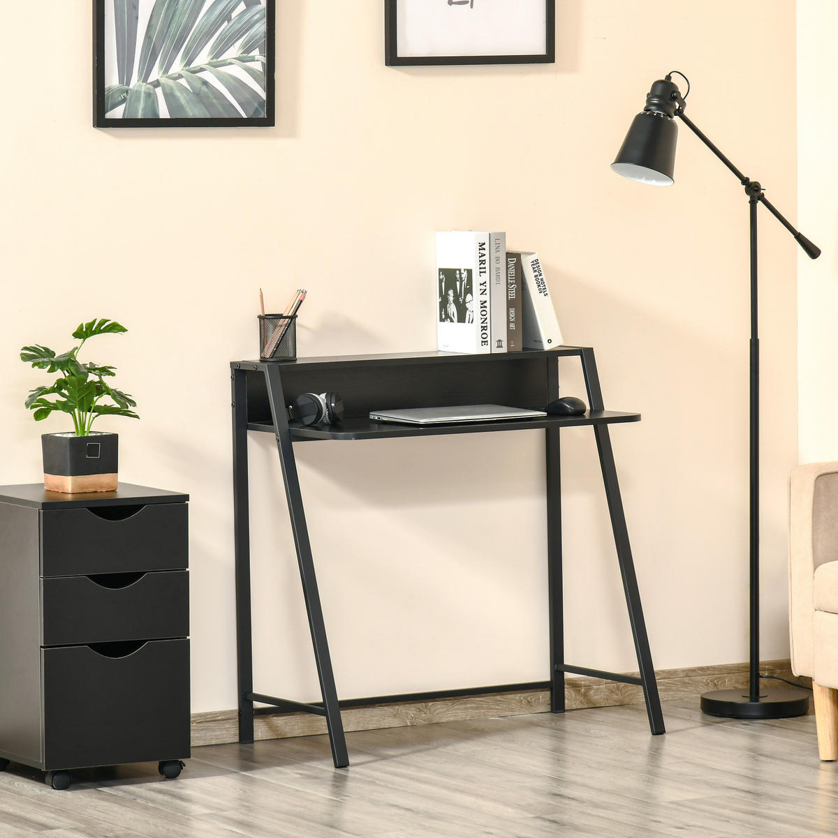 SCHREIBTISCH mit Ablage 84 x 45 x 85 cm MDF Schwarz - Schwarz, Holz (84/45/85cm) - Meubliv