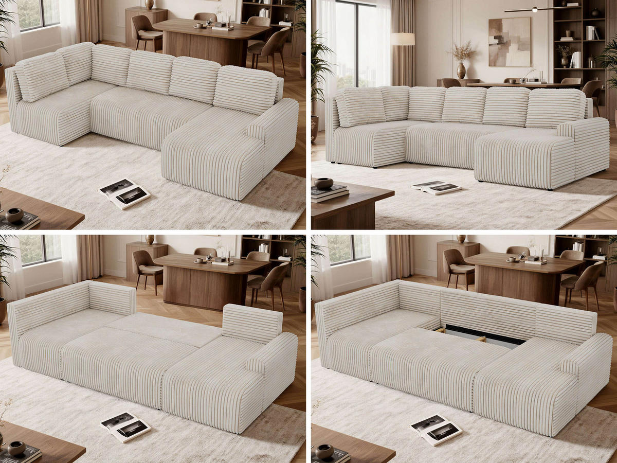 SEDACÍ SOUPRAVA NESSARO COR U Béžová Manšestr - Vlevo - černá/béžová, textil/plast (307/92/151cm) - MKS