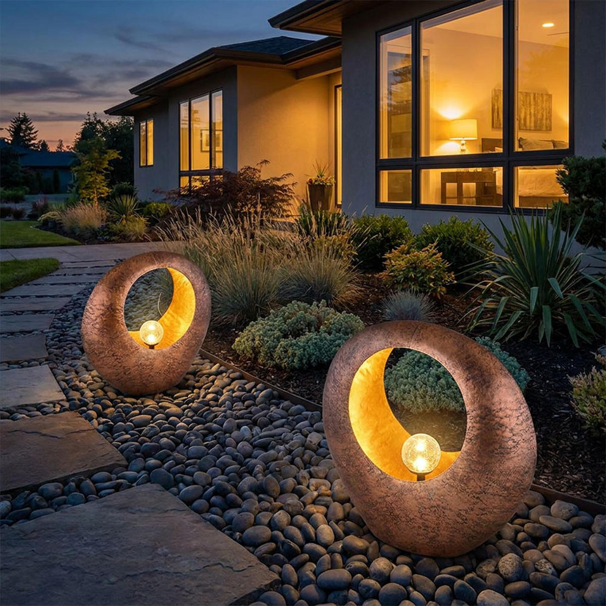 SOLARLEUCHTE LED Feuereffekt Messing 2er Set - Messingfarben, Glas (35/13.5/37cm) - Globo Lighting