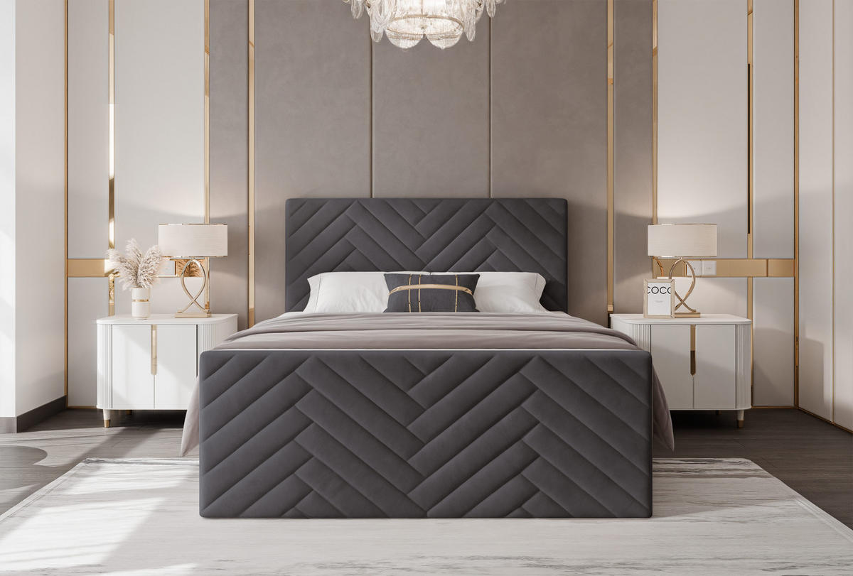 BOXBETT NEREA PLUS 200/200 cm mit Matratze und Topper, Dunkelgrau - Dunkelgrau, Holzwerkstoff/Textil (200/200cm) - Idohome