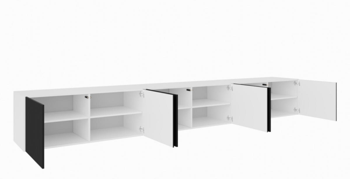 TV-SCHRANK Weiß Schwarz NOELI Geschlossen Gerillt 300 cm - Schwarz/Weiß, Holzwerkstoff (300/41/40cm) - Sepro Meble