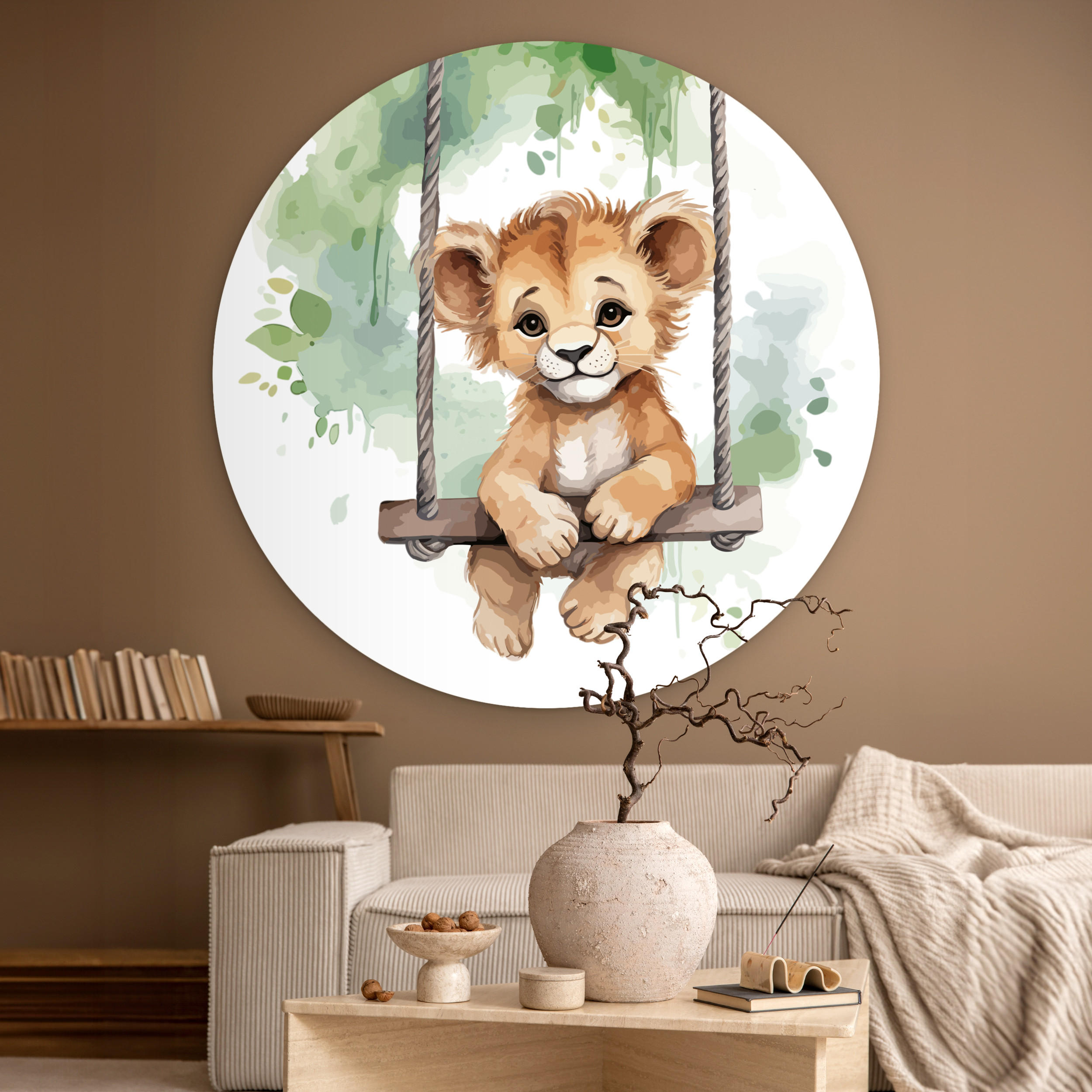 WANDBILD Löwe - Tier - Kinder - Dschungel 120x120 cm - Hellbraun, Kunststoff (120/120cm) - MuchoWow