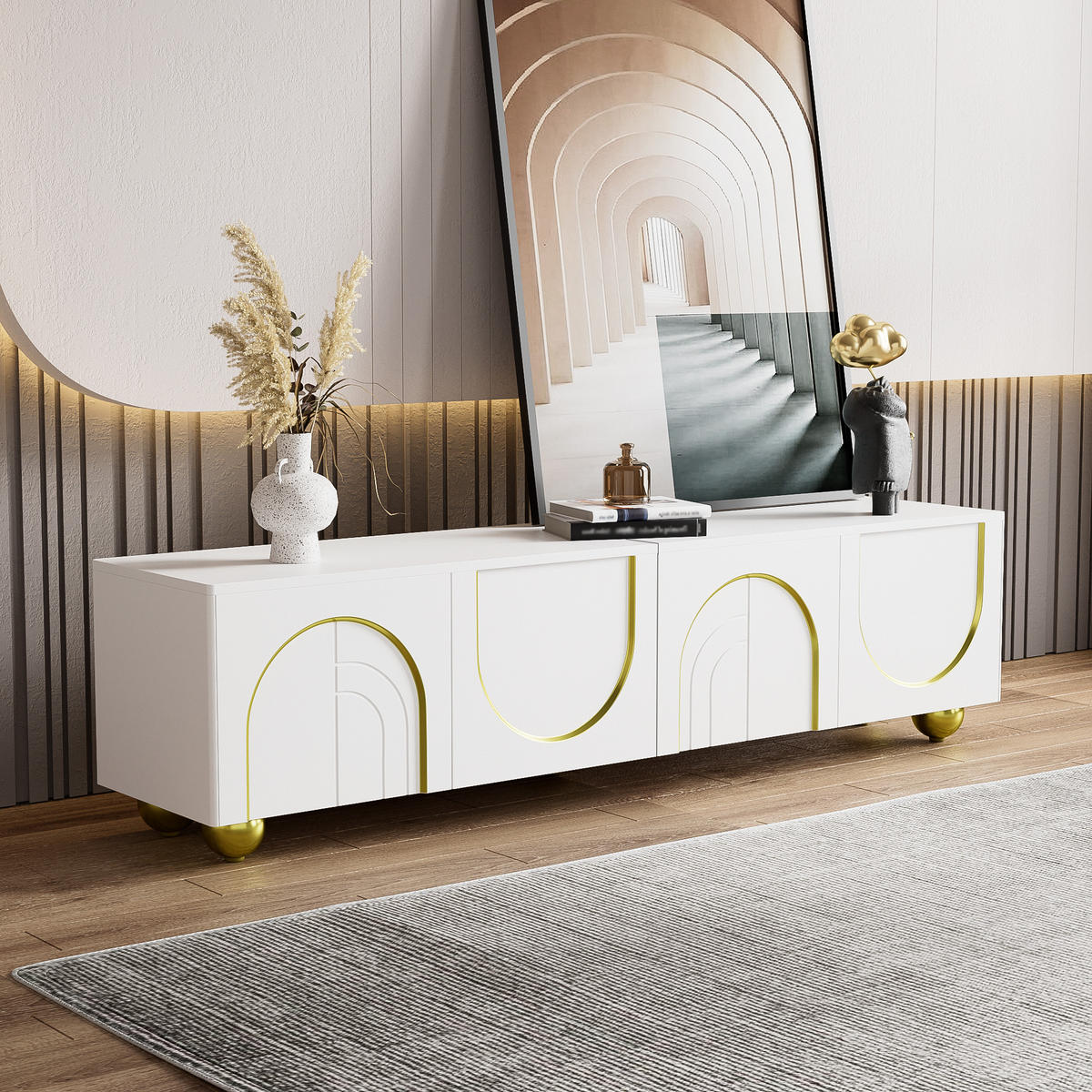 TV-SCHRANK in Weiß/Gold mit 4 Push-to-Open Türen 170/38/44 cm - Weiß, Holzwerkstoff (170/44/38cm) - Redom