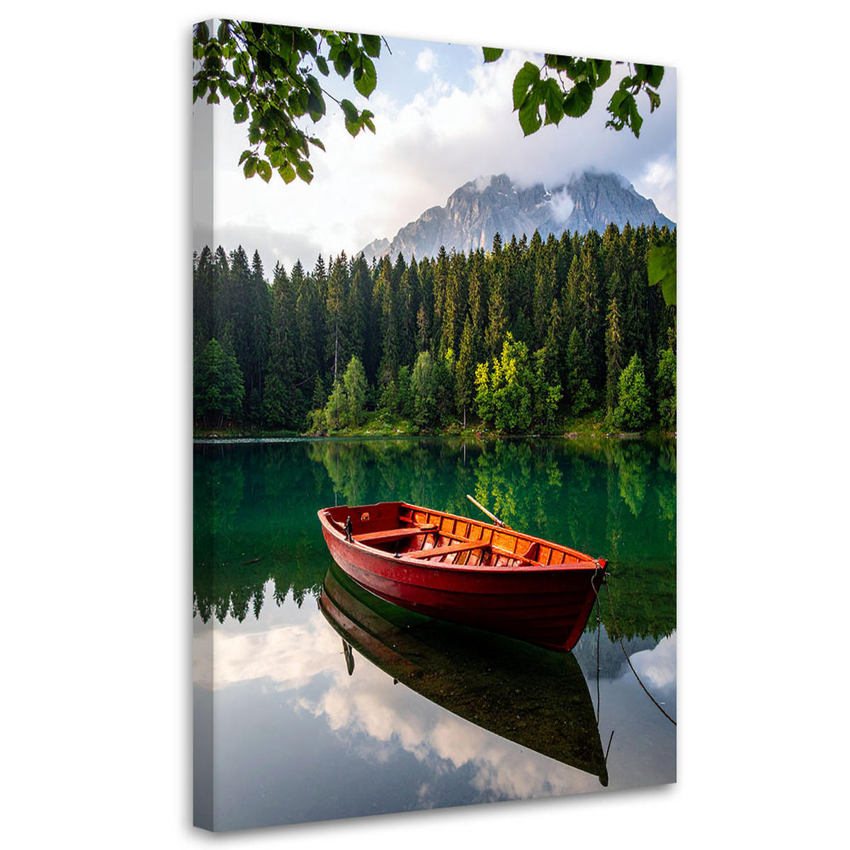 LEINWANDBILD See Boot Berge Landschaft 60x90cm - Grün, Textil (60/90cm) - Feeby