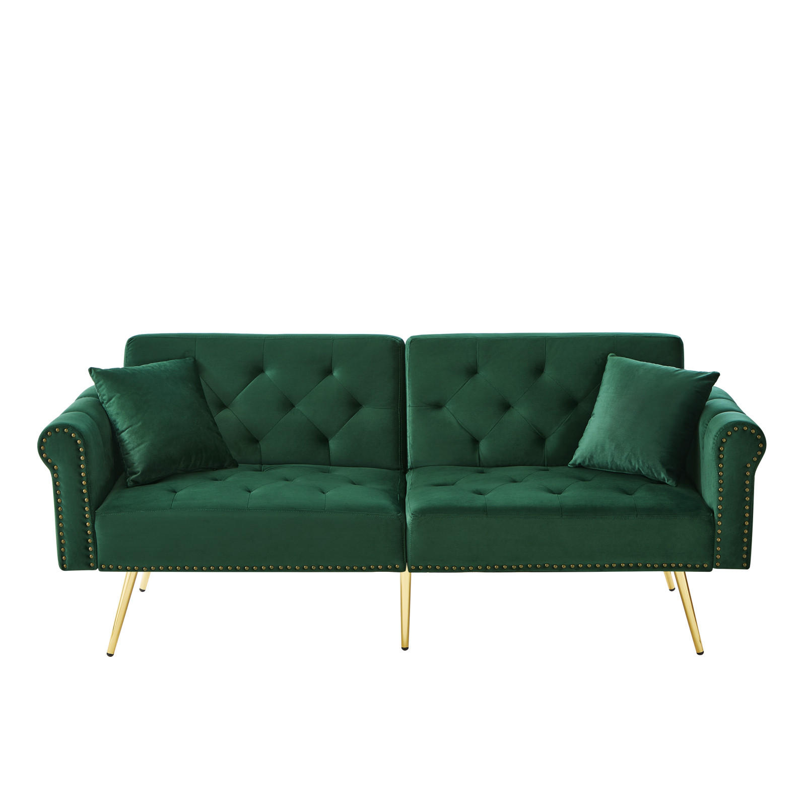 SCHLAFSOFA 2-Sitzer mit Samtbezug und Rückenlehne - Grün, Kunststoff (173/70/75cm)