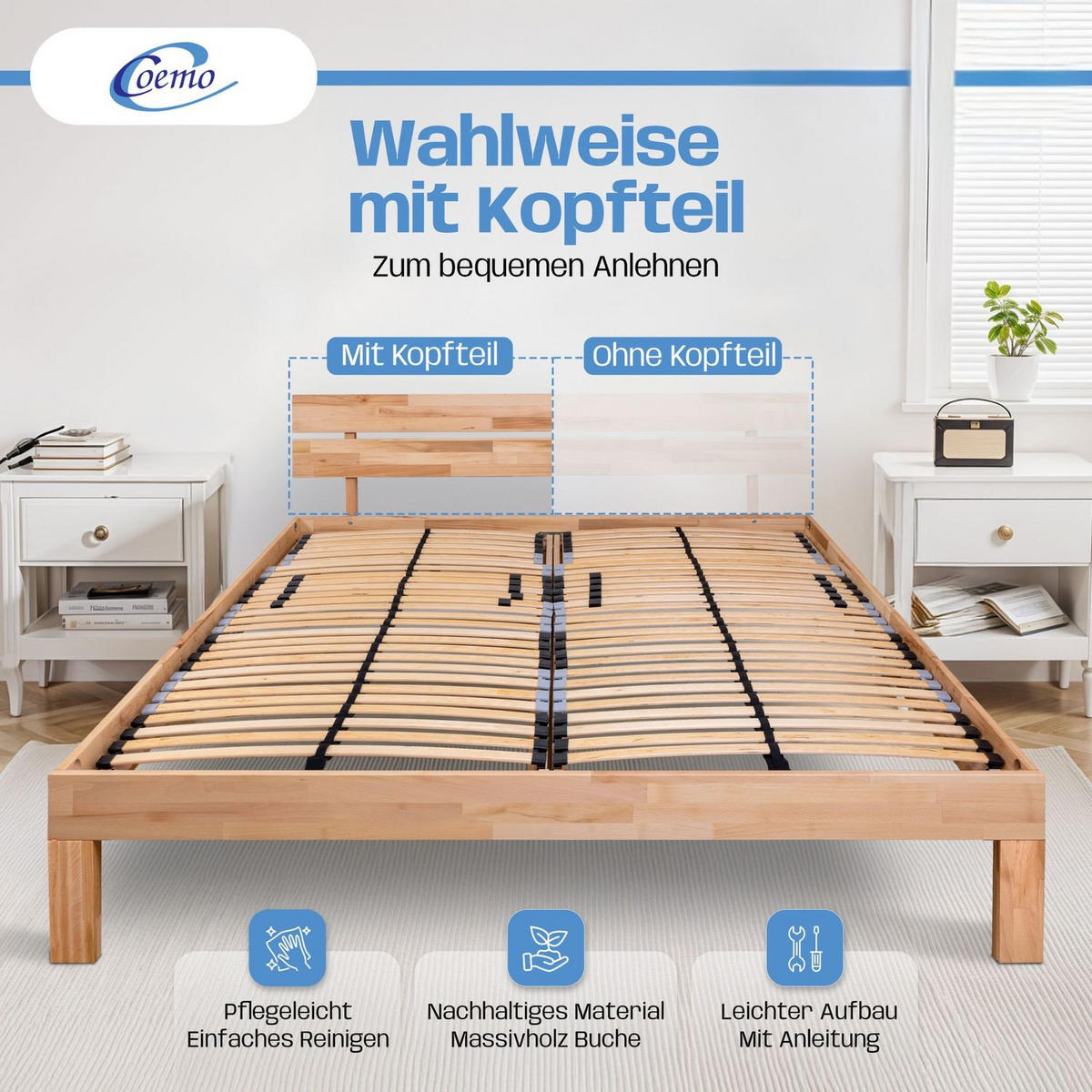 MASSIVHOLZBETT LEAH Buche massiv 140/200 cm - Naturfarben, Holz (140/200cm) - Coemo
