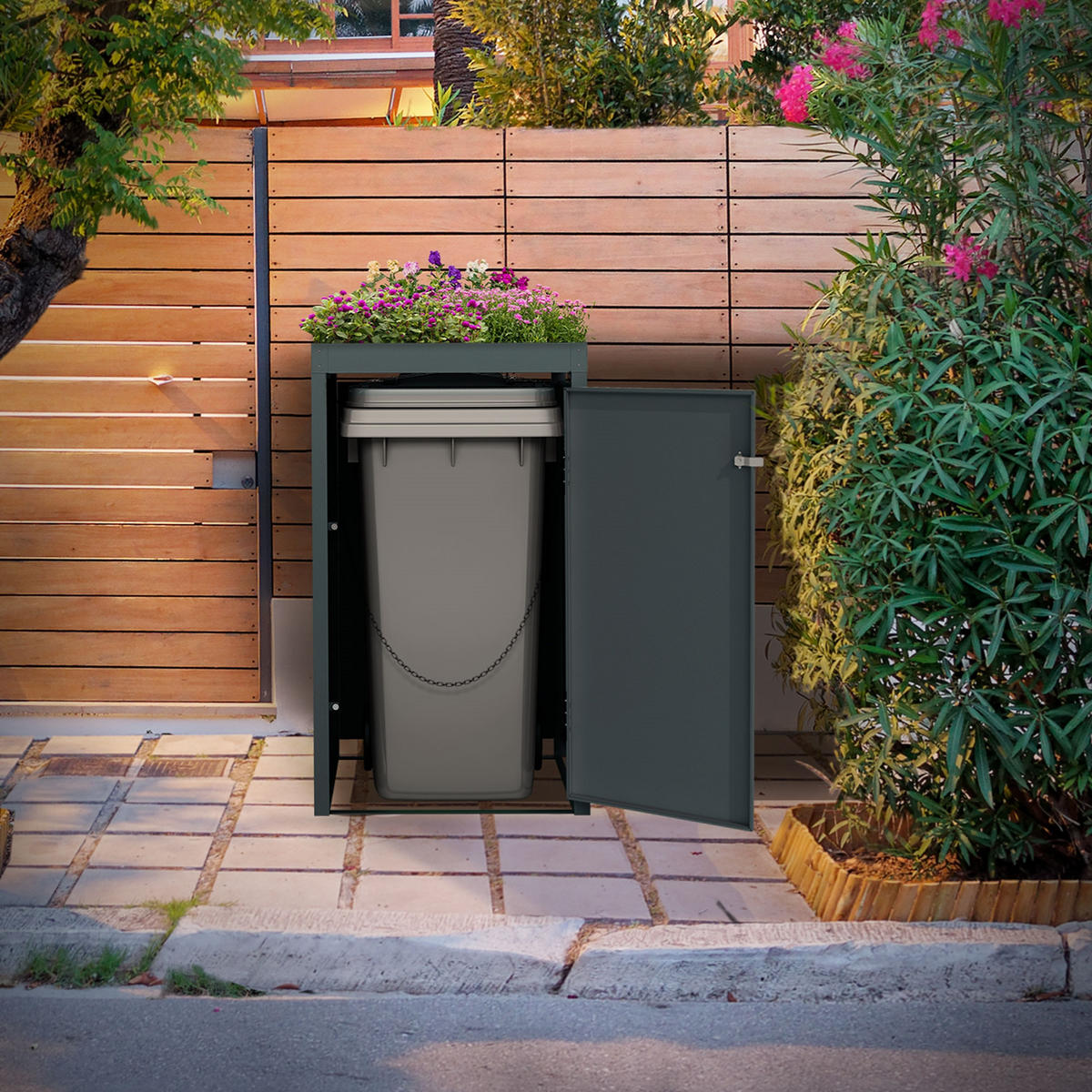 MÜLLTONNENBOX 1er mit Pflanzdach Anthrazit - Anthrazit, Metall (80/124/68cm) - ML-DESIGN