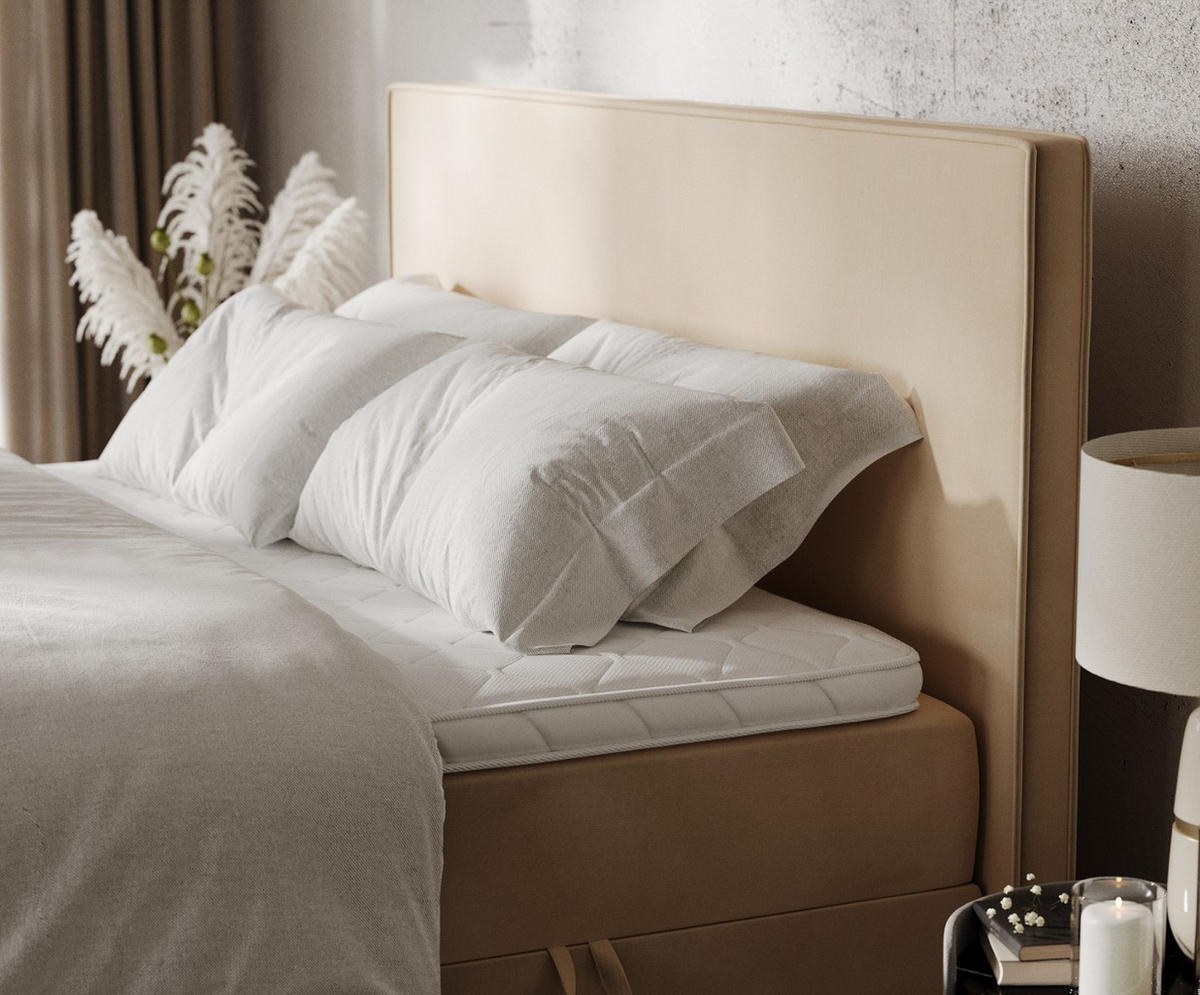 BOXBETT Nuvia 140/200 cm Beige im Kronos Stoff - Beige/Schwarz, Holz/Holzwerkstoff (140/200cm) - AltaBeds