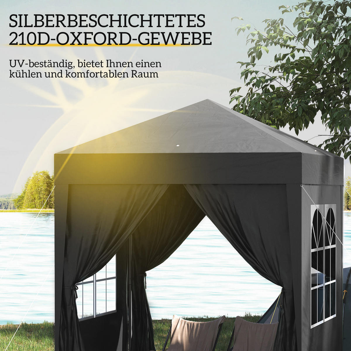 FALTPAVILLON, Blau, Stahl, Oxford-Stoff - Schwarz, Metall (2/2.4/2cm) - Outsunny