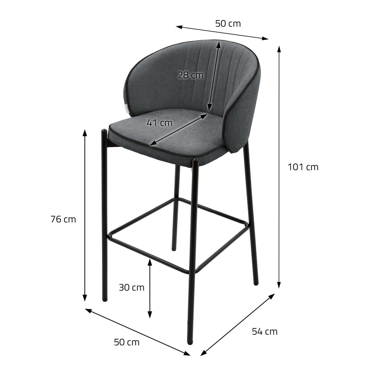 BARHOCKER 2er Set Anthrazit mit Stoffbezug - Anthrazit/Schwarz, Textil/Metall (50/101/54cm) - ML-DESIGN