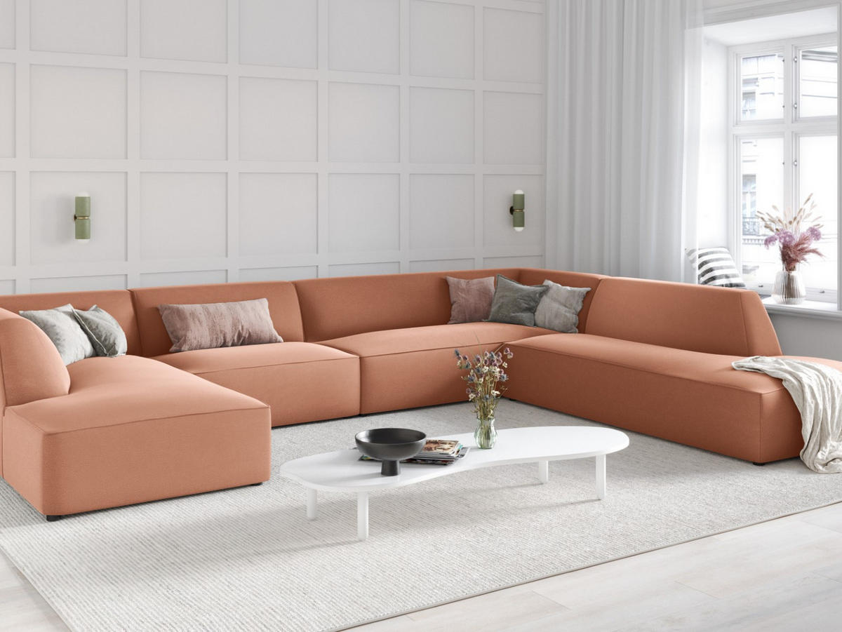 PANORAMASOFA rechts Ruby aus Samt rosa 7 Sitzplätze - Pink, Textil (273/69/366cm) - Micadoni