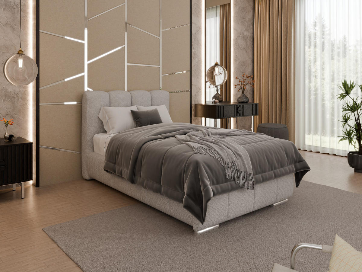POLSTERBETT Zaira 100x200cm – Elegantes Polsterbett für modernen Wohnstil , ohne matratze, Sandfarben - Sandfarben, Holz - Panda Möbel