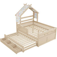 HAUSBETT 140/200 cm DE-03356, mit Ausziehbett, 3 Schubladen und Sicherheitsgittern, in Natur - Creme, Holz/Holzwerkstoff (140/200cm) - ComfortXL