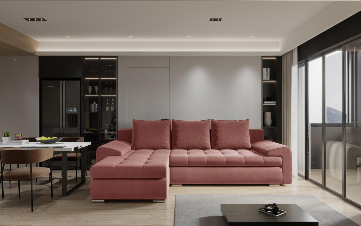 ECKSOFA TOMI Castel Korallenfarbe Links - Koralle, Holz (150/237cm) - Kaiser Möbel