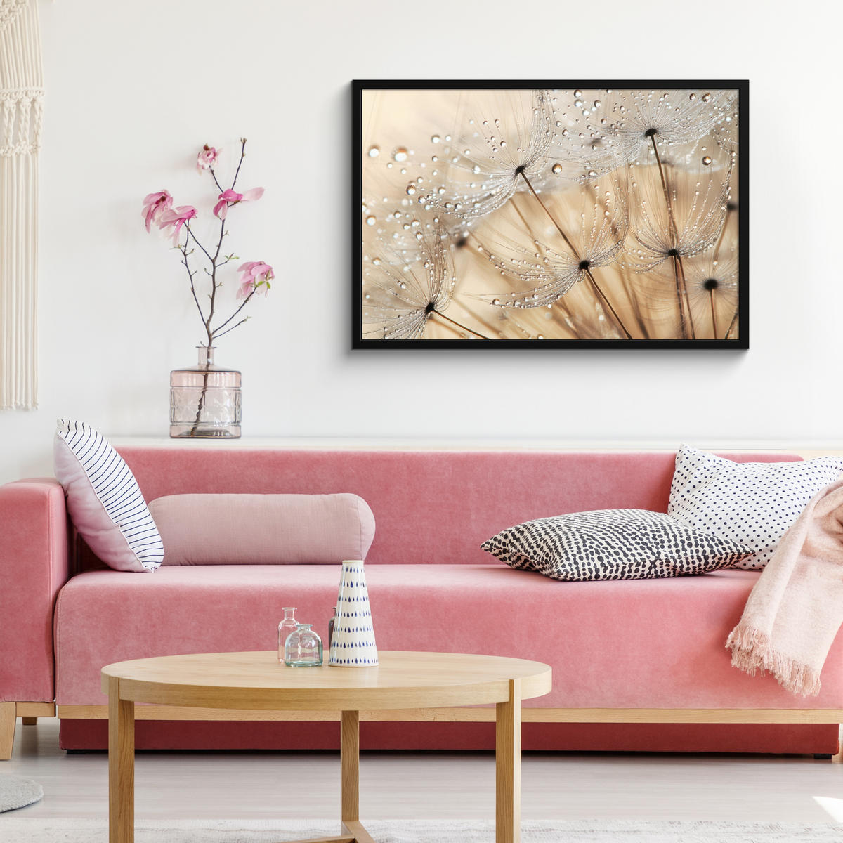 POSTER MIT RAHMEN Löwenzahn - Abstrakt - Natur - Beige 90x60 cm - Braun, Papier (90/60cm) - MuchoWow
