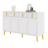 SIDEBOARD aus weißem MDF mit Melamin, 4 Türen und 4 Schubladen, goldene Griffe und Beine, 140/38/82 cm, Weiß - Weiß, Holzwerkstoff (140/82/38cm) - Redom