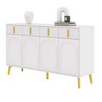 SIDEBOARD aus weißem MDF mit Melamin, 4 Türen und 4 Schubladen, goldene Griffe und Beine, 140/38/82 cm, Weiß - Weiß, Holzwerkstoff (140/82/38cm) - Redom