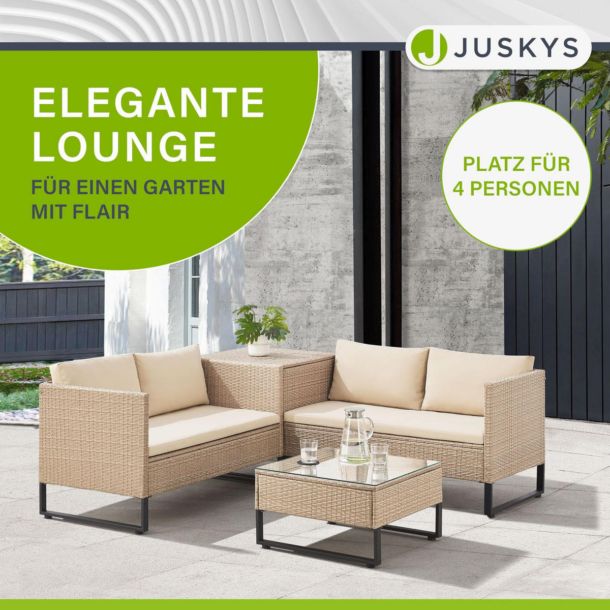 LOUNGEGARNITUR Santorini creme / sand - Beige, Kunststoff - Juskys