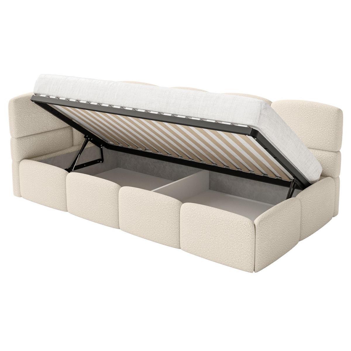 JUGENDBETT Cloudy links mit Matratze Bouclé Hellbeige - Ecru, Kunststoff/Textil (90/200cm) - Selsey