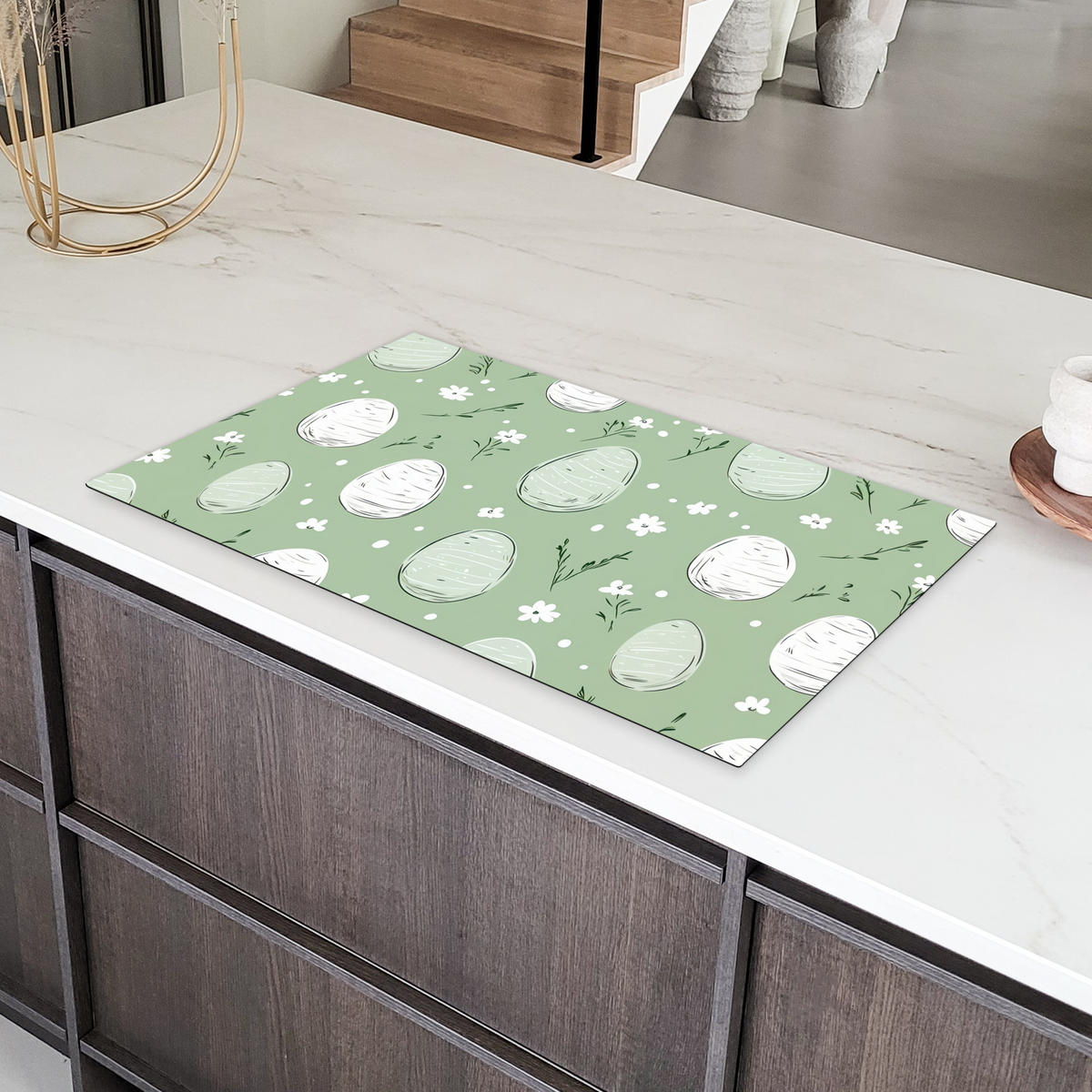 HERDABDECKPLATTE Grün - Eier - Muster Ceranfeldabdeckung 90x52 cm - Waldgrün, Kunststoff (90/52/0.2cm) - MuchoWow