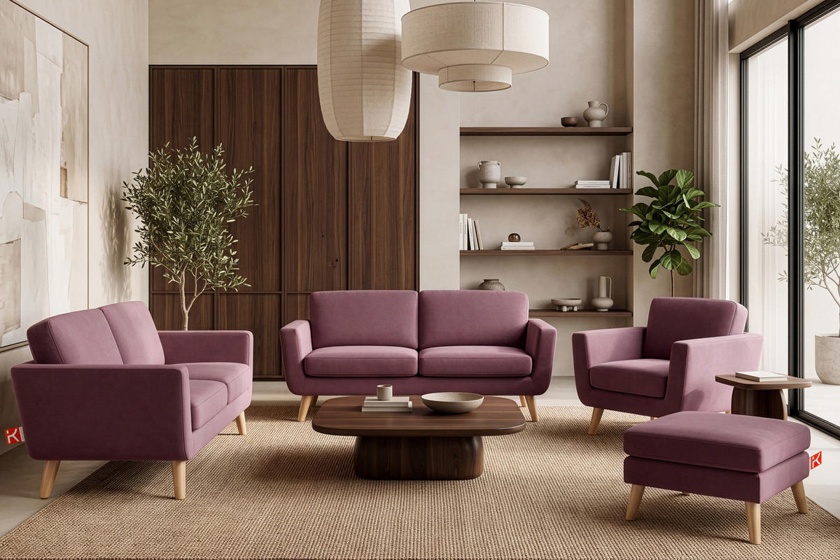 SITZHOCKER TAGIO Pouffe, rosa - Koralle/Braun, Buchenholz/Textil (65/46/80cm) - KONSIMO®