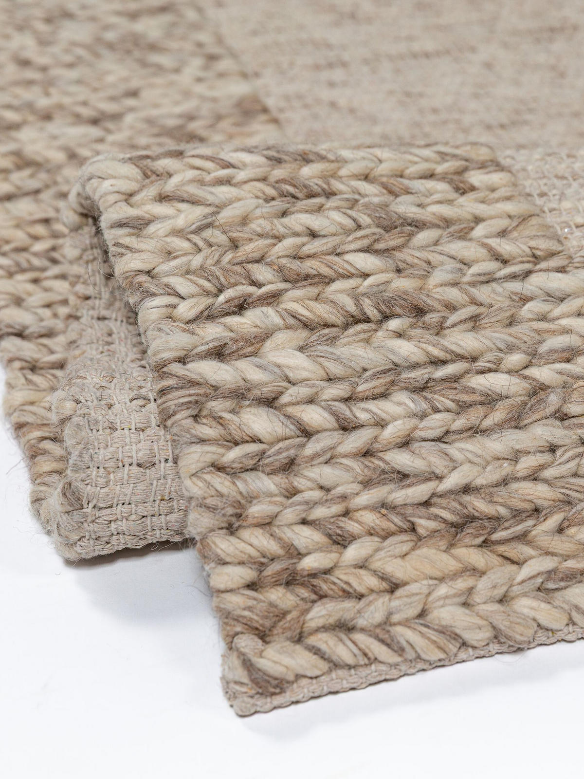 TEPPICH Flachgewebe, handgewebt, CALDER, in Beige-Braun, Zopfbordüre, 120 x 170 cm - Beige, Textil (120/170cm) - KADIMA DESIGN