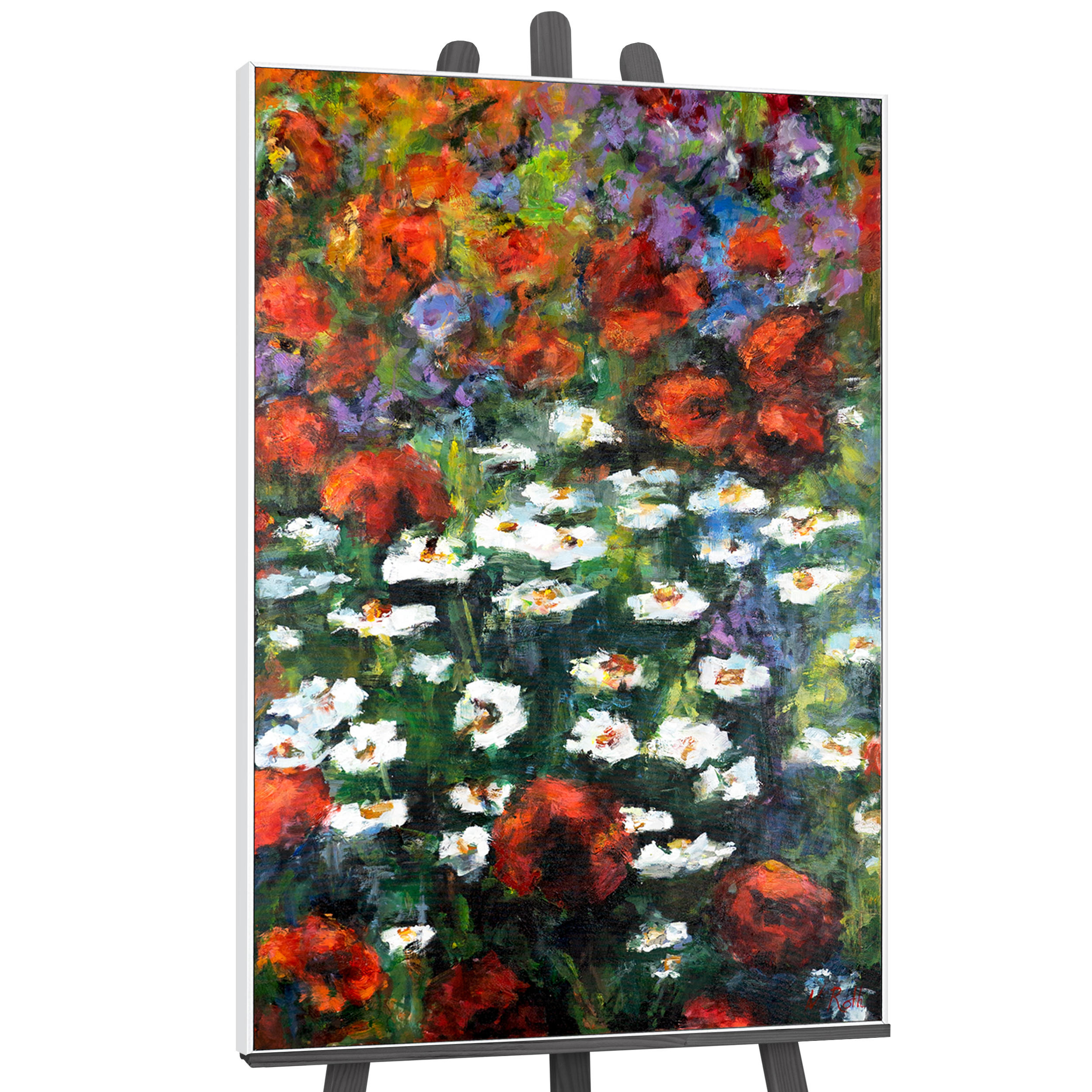 GEMÄLDE Blühende Weiten Schattenfugenrahmen Weiß 120x80 cm - Weiß, Holz (120/80cm) - YS-art gallery