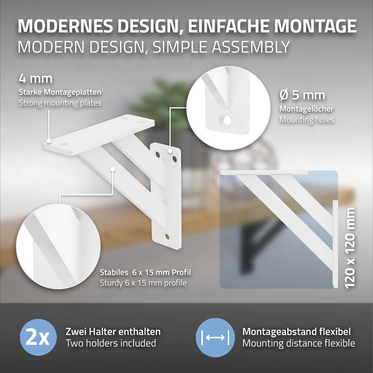 REGALTRÄGER 2er Set - Weiß, Metall (12/3/12cm) - ML-DESIGN