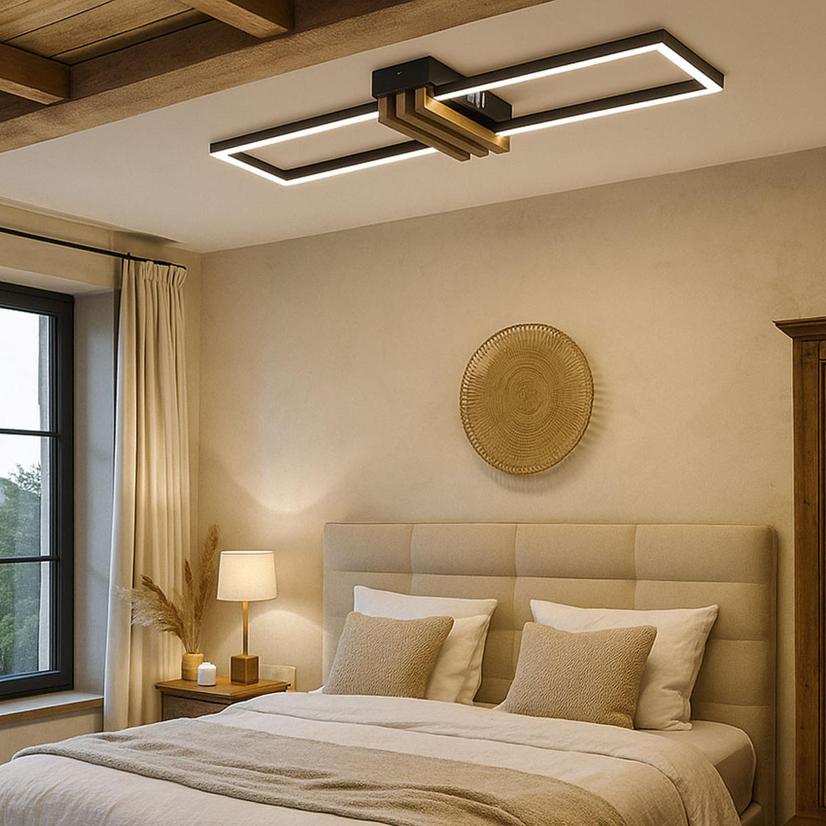 LED DECKENLEUCHTE Holzoptik Schwarz Matt - Schwarz, Metall (60/16.8/6.6cm) - Globo Lighting